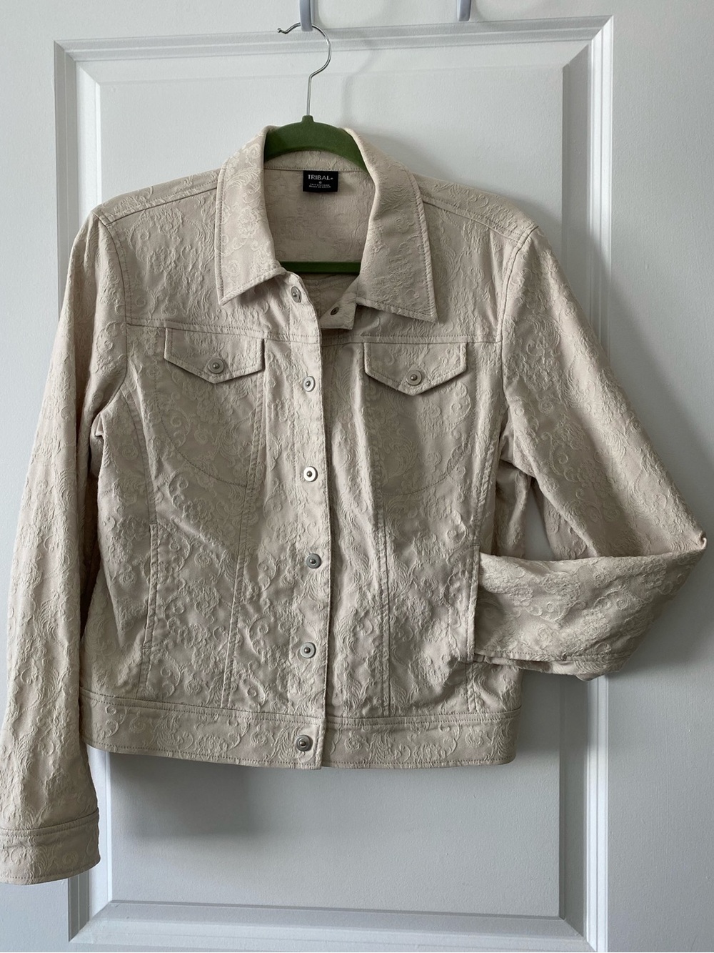Tribal Cream Embroidered Denim Jacket